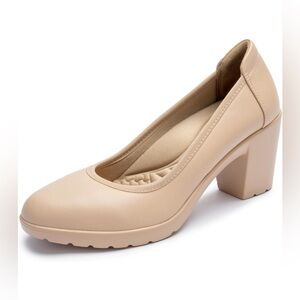Women's Beige Block Heel Pumps